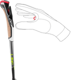 Leki Traveller Alu quick-release Nordic Shark strap system showing hand attachment and release mechanism