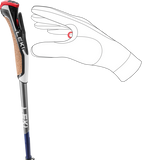 Leki Traveller Carbon Nordic Shark quick-release strap system showing hand attachment and release mechanism