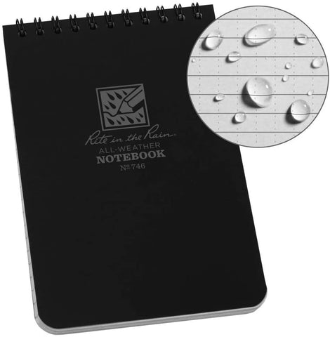 Rite in the Rain Top Spiral Waterproof Notebooks 4" x 6" Black